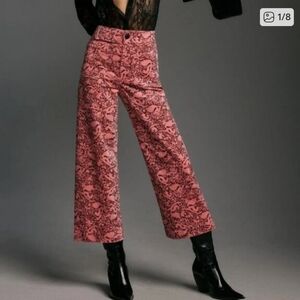 Anthropologie Maeve Pink Colette Cropped Wide Leg Corduroy Pants